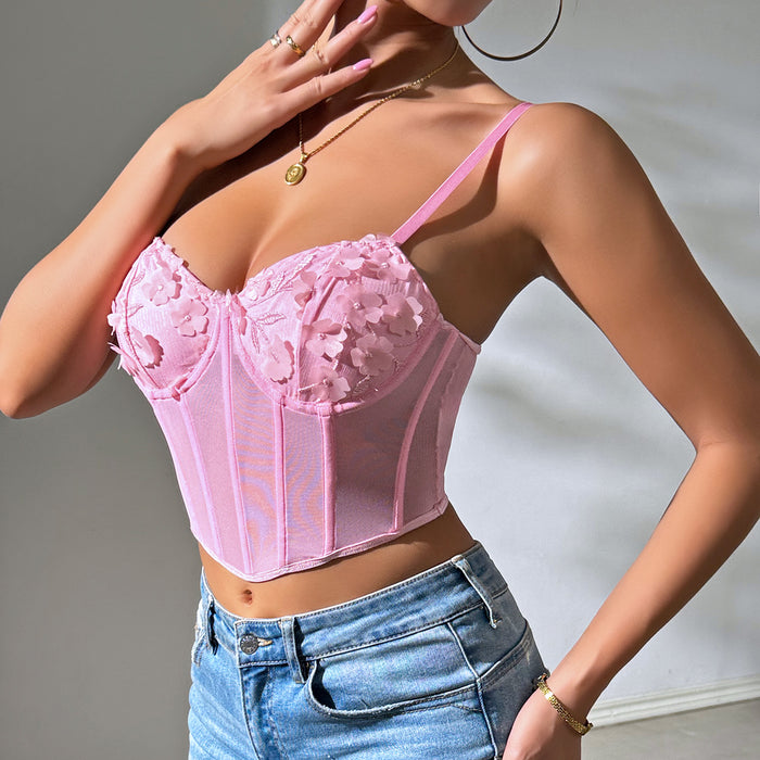 Summer Sexy Butterfly Diamond Steel Ring Boning Corset Chest Support Camisole