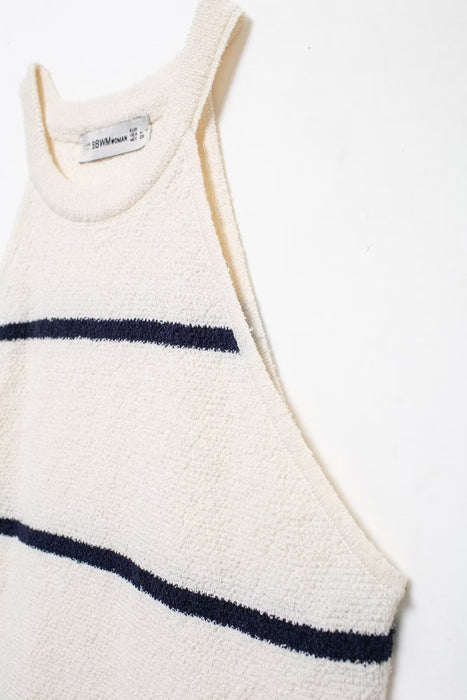 Summer Diagonal Cut Knitted Camisole Striped Pants