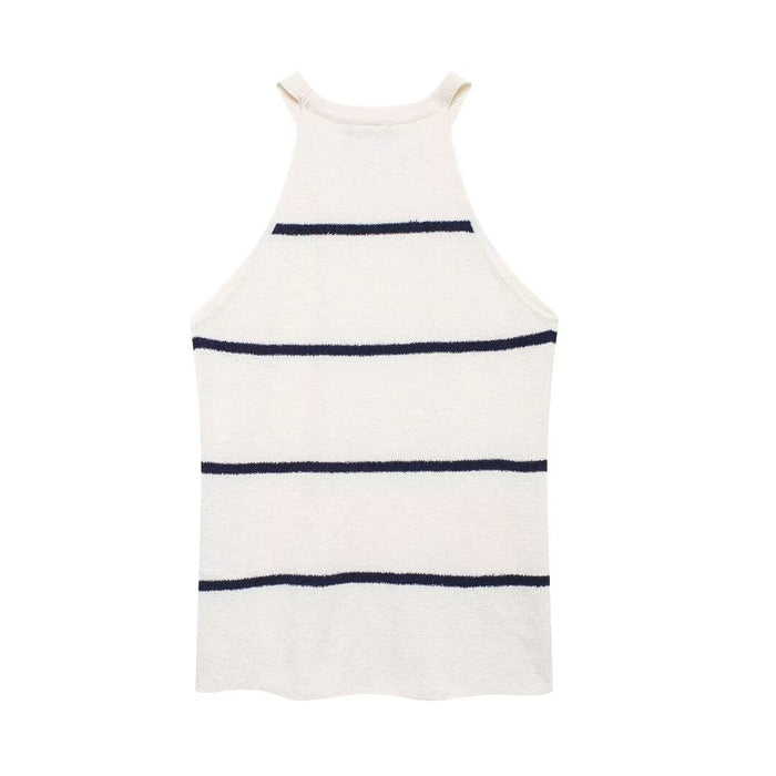 Summer Diagonal Cut Knitted Camisole Striped Pants