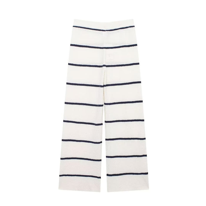 Summer Diagonal Cut Knitted Camisole Striped Pants