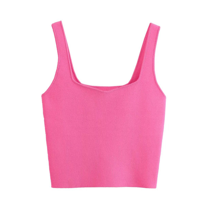 Summer Women Simple Knitting Short Strap Top