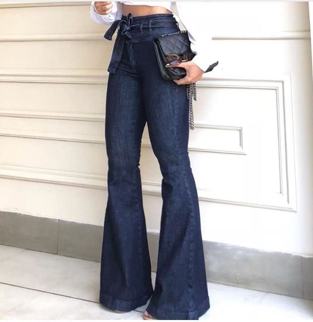 High Waist Hip Lift Lace Up Bell Bottom Pants Wide Leg Pants Jeans Women