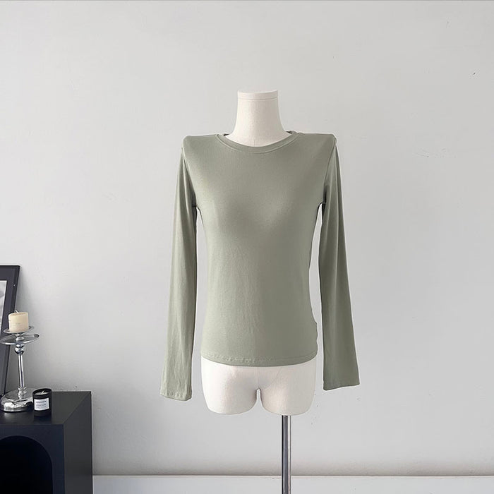 Modal Knitted Long Sleeved Women Slim Fitting Basic Solid Color Bottoming T shirt