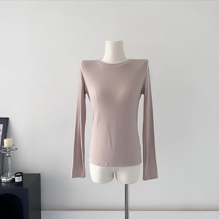 Modal Knitted Long Sleeved Women Slim Fitting Basic Solid Color Bottoming T shirt