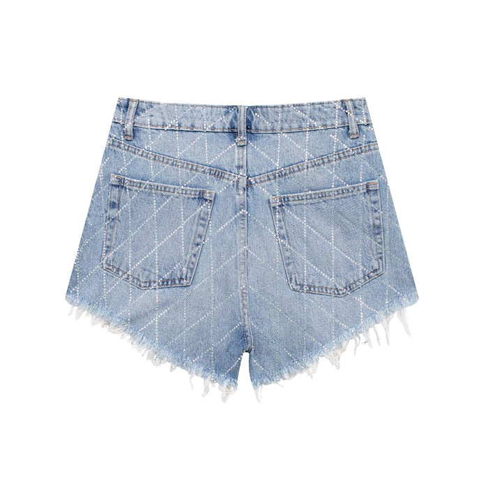 Summer Women High Waist Bright Curved Edge Denim Shorts