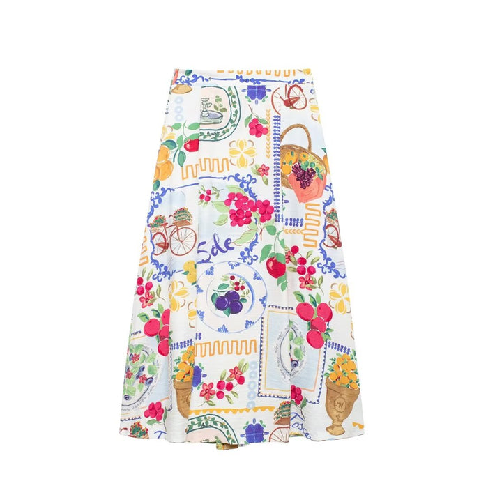 Women V Neck Wide Shoulder Strap Patchwork Printed Short Top Cape Skirt