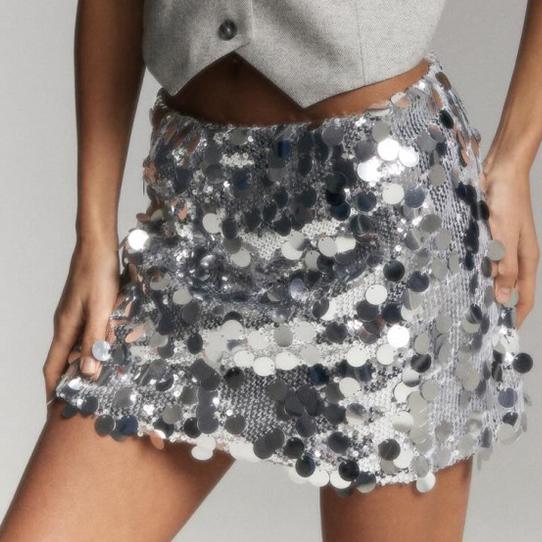 Women Clothing High Waist Sexy Sequin Sequined Slimming Skirt Slim Hip