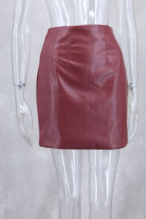 Autumn Winter Waist Slimming Biker Leather Jacket Mid Length Skirt Set