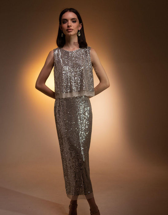 Sequined Vest Sequin Maxi Dress Elegant Sexy All Matching Suit Women Partydress