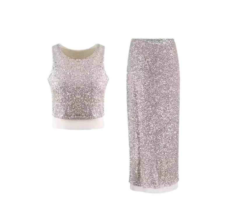 Sequined Vest Sequin Maxi Dress Elegant Sexy All Matching Suit Women Partydress