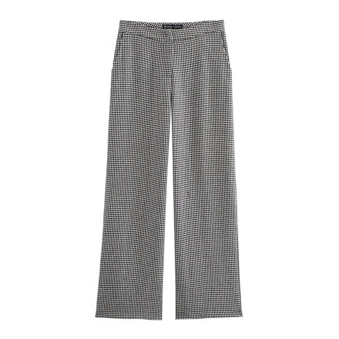 Autumn Houndstooth Short Blazer Wide Leg Pants Sets