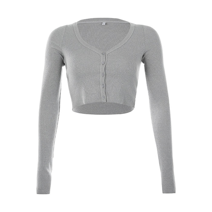 Women Top Split V neck Sexy Crop Top Tight Fitting Knitwear