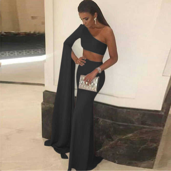 Dress Summer Sexy One-Shoulder Sleeve cropped Formal Dress