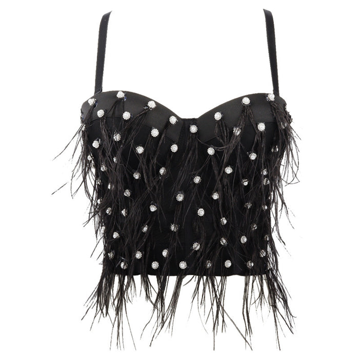 Camisole Women Performance Wear Socialite Exquisite Rhinestone Feather Tassel Outer Wear Sexy Inner Wear Tube Top