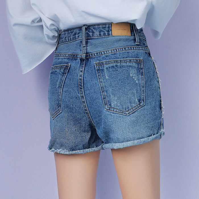 Summer High Waist Ripped Denim Shorts Women Loose A line Wide Leg Pants Student Pants