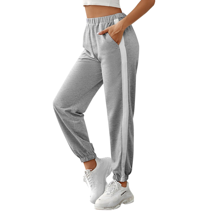 Women Clothing High Waist Striped Casual Sports Pants Autumn Winter