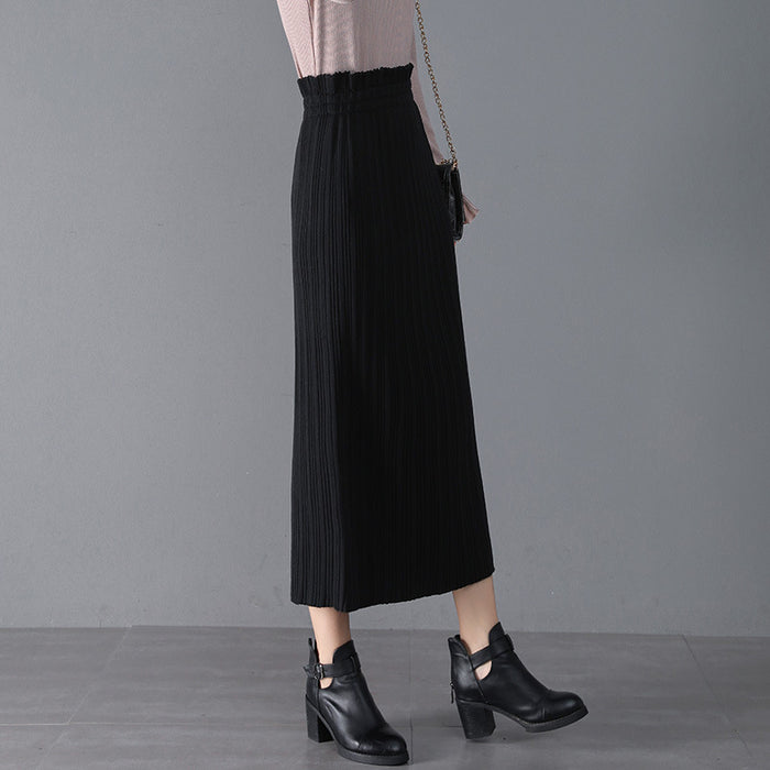 Knitted Skirt Mid-Length Autumn Winter Pleated Skirt High Waist Hip Skirt Straight Skirt Winter Skirt Women Skirt