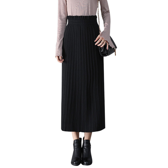 Knitted Skirt Mid-Length Autumn Winter Pleated Skirt High Waist Hip Skirt Straight Skirt Winter Skirt Women Skirt