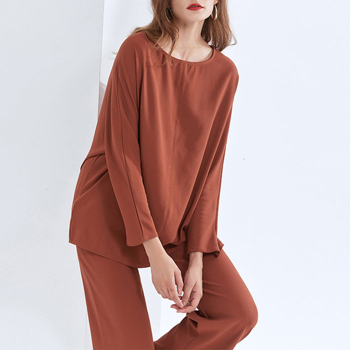 Australian Brand Design Loose Top Spring Casual Solid Color round Neck T shirt for Women Pant Sets