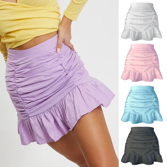 Skirt Solid Color Pleated Ruffled Zipper Skirt High Waist Sheath FishtailSkirt