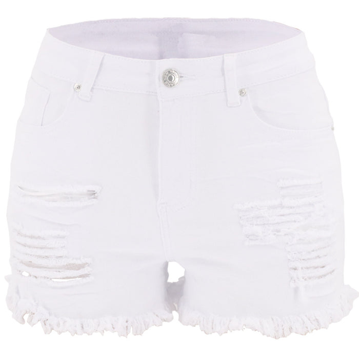 Hole Washed Black White High Waist Office Women Denim Shorts