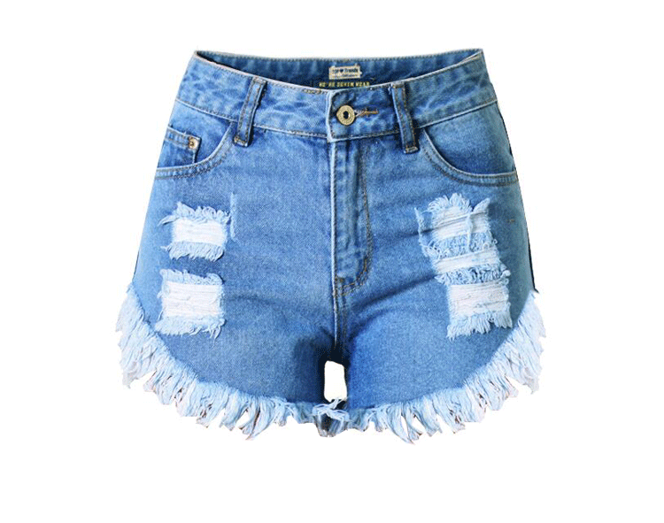 Spring Summer Ripped Irregular Asymmetric Cat Beard Fringe Denim High Waisted Trousers Shorts Pants