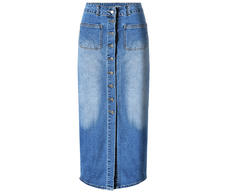 Women Clothing High Waist Washed Long Denim Skirt Mid Length Front Slit Large Sizes Availiable Hip Skirt