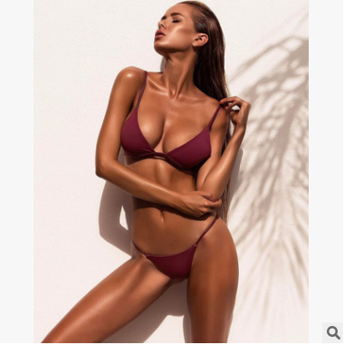 Women Split Solid Color Bikini Swimsuit Sexy Bikini