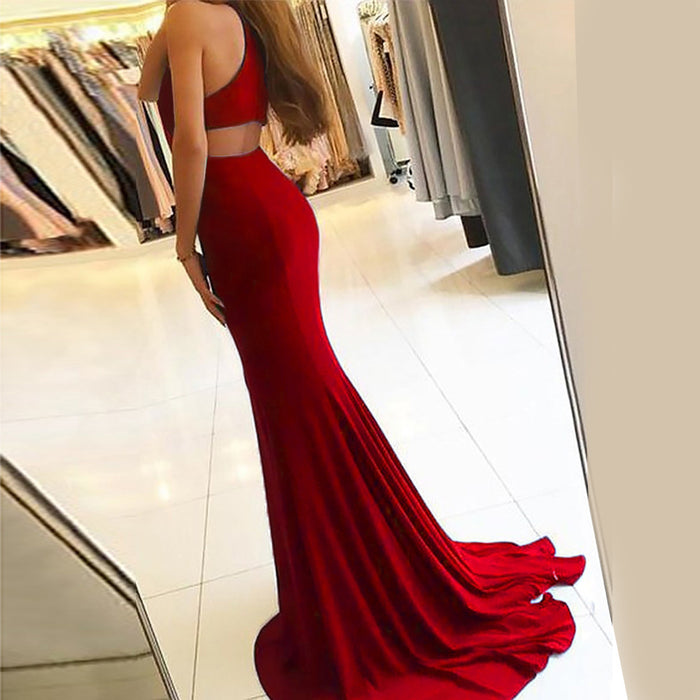 Women Clothing Dress Spring Sexy Halter Slim-Fit Sheath Hollow-out Formal Dress Women