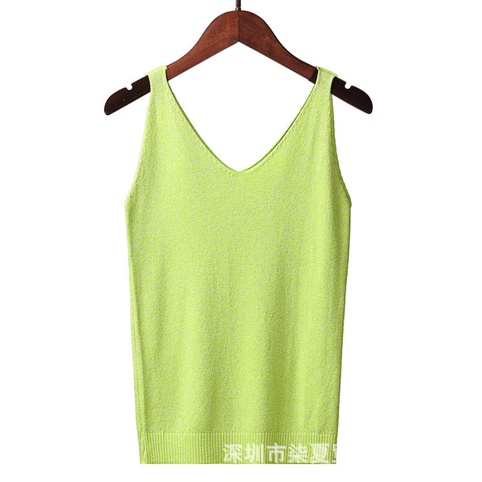 Camisole Women Summer Korean Sexy V neck Slim Fit Fil Lumiere Weave Vest Sleeveless T shirt Bottoming Shirt Top