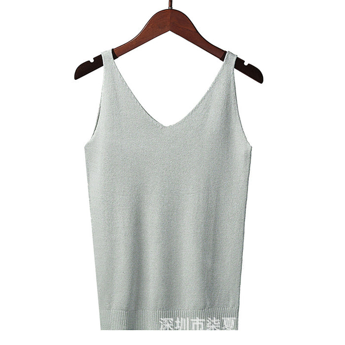 Camisole Women Summer Korean Sexy V neck Slim Fit Fil Lumiere Weave Vest Sleeveless T shirt Bottoming Shirt Top