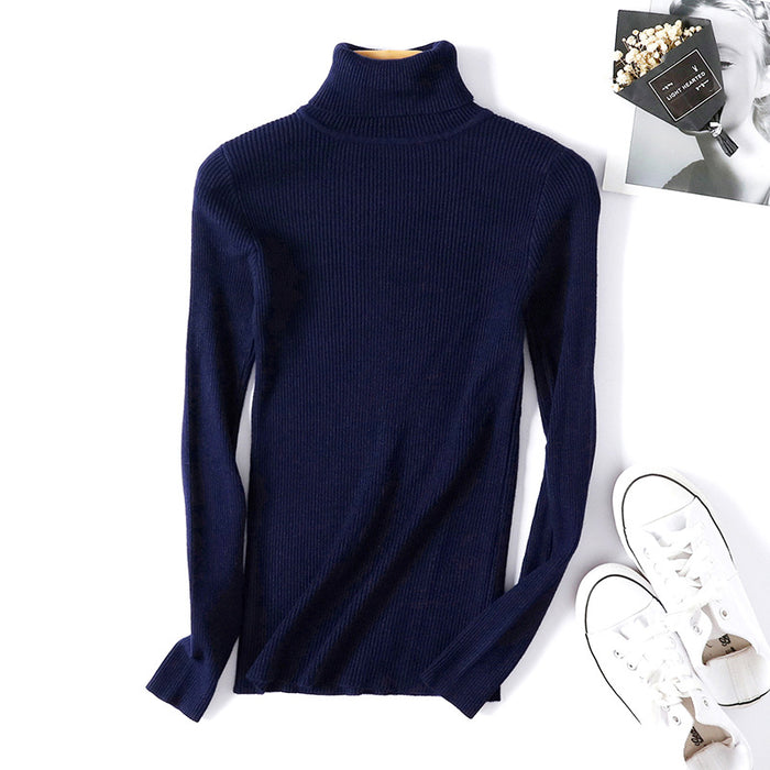 Women Turtleneck Sweater Women Long Sleeve Slim Fit Slimming Solid Color Korean Fresh Knitted Women Bottoming Shirt