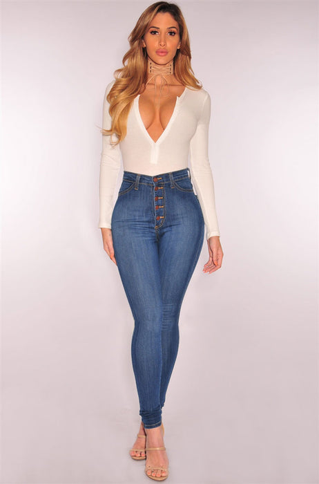 Plus Size Women Clothing High Waist Stretch Slim Denim Skinny Pants