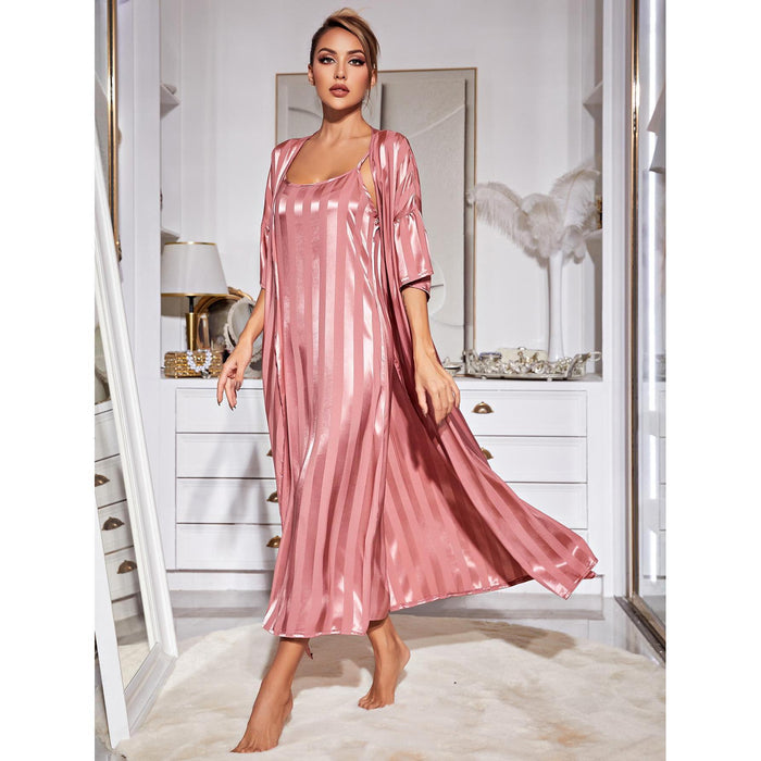 Sling Pajamas Women Two Piece Set Long Robe Silk High Grade Home Wear Set