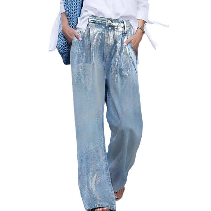 Popular Silver Craft Spring Autumn Straight Leg Pants Washed Light Color Loose Jeans Personality Street Trendy Trousers