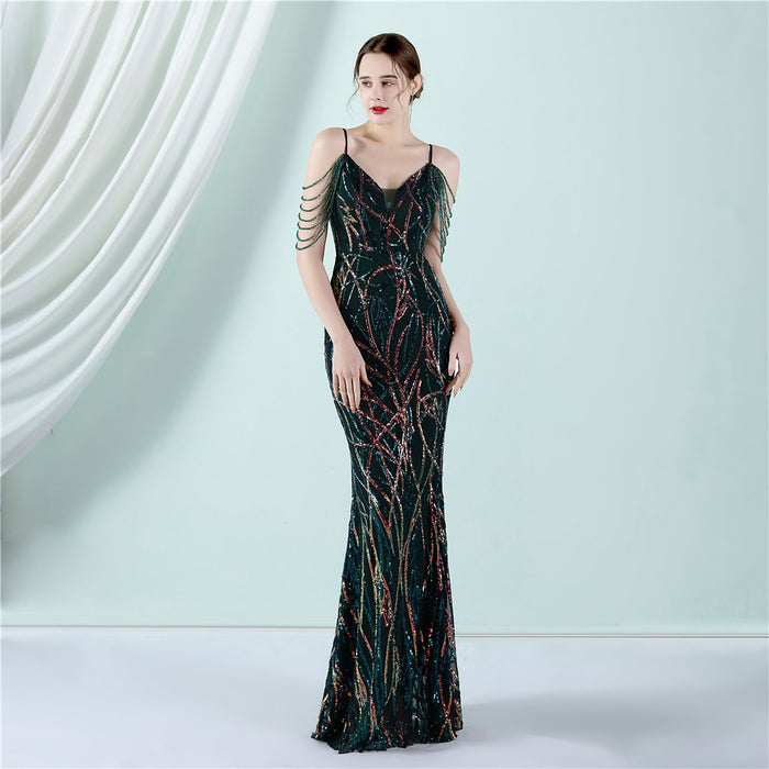 Sling Sequin Toast Dress Bride Long Appreciation Dinner Slim-Fit Fishtail Wedding Car Model Exhibition Dress