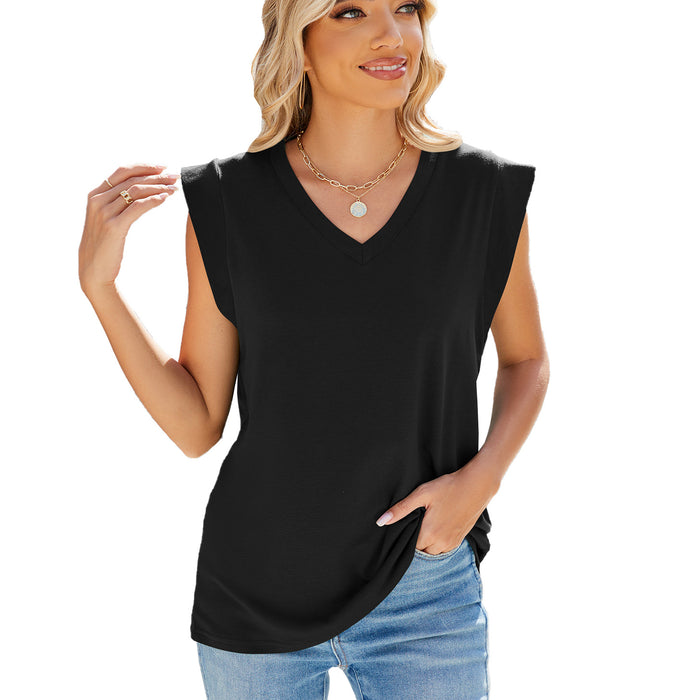 Spring Summer V neck Loose Short Sleeve Vest T shirt Top for Women