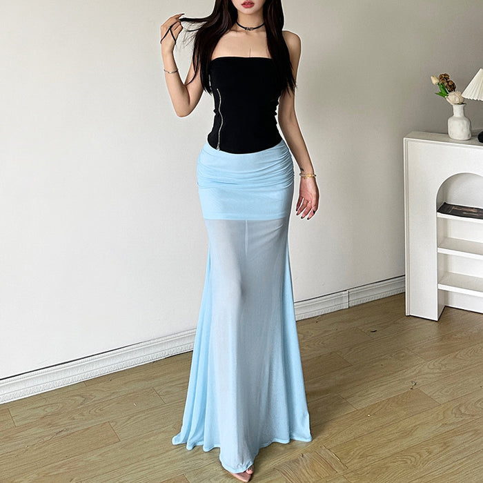 Summer Women Clothing Sexy High Waist Mesh Skirt Wild Fishtail