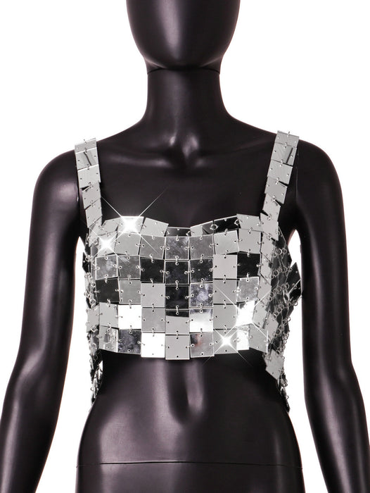 Nightclub Casual Patchwork Acrylic Top