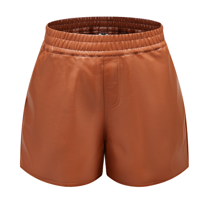 Women Simple Faux Leather Shorts Casual Loose Shorts Bottoms