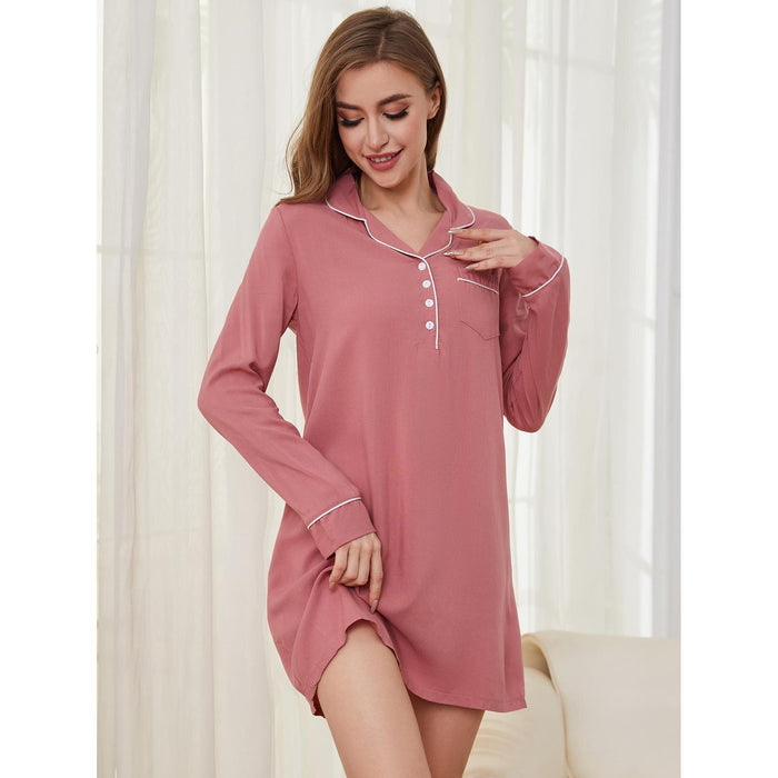 Long Sleeved Nightdress Women Simple Casual Women Home Clothes Long Home Pajamas