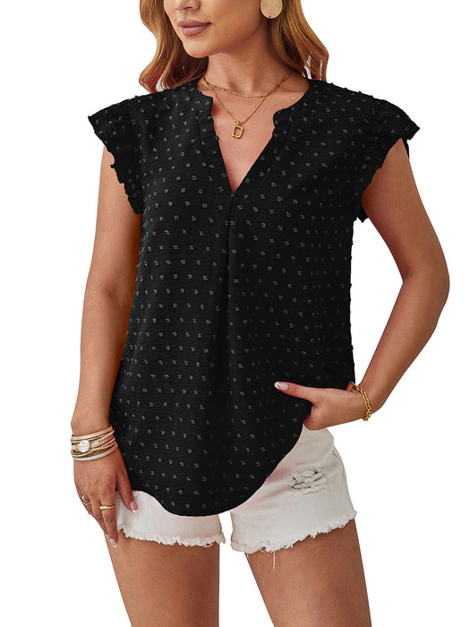 Women Clothing Spring Summer V neck Woven Jacquard Oversleeves Casual Shirt