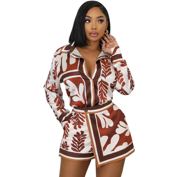 Women Clothing Two Piece Long Sleeve Casual Summer Adult Lady like Woman Ocean Printing Set Women