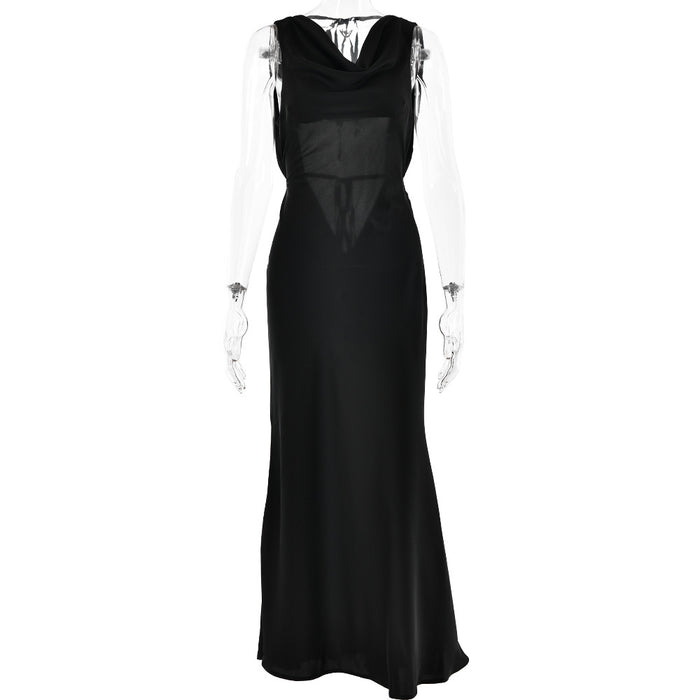Women Clothing Cocktail Evening Dress Sling Swing Collar Dress Sexy Sexy Backless Lace Up Maxi Dress