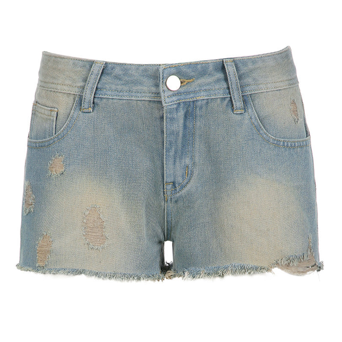 Street Sexy Jeans Basic All Matching Low Waist Slimming Broken Washed Summer Cool Three Points Super Short Shorts