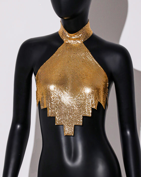 Top Halterneck Vest Sexy Sexy Gold Sequined Top Sling Women