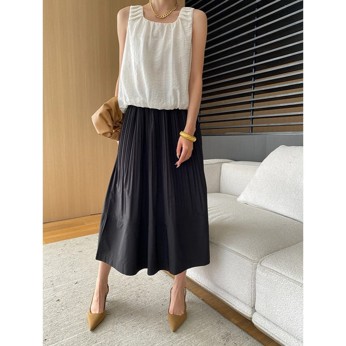 Bud Vertical Cutting Heavy Industry Pleated Three Dimensional Texture Feeling Wooden Ear High Waist A Line Skirt