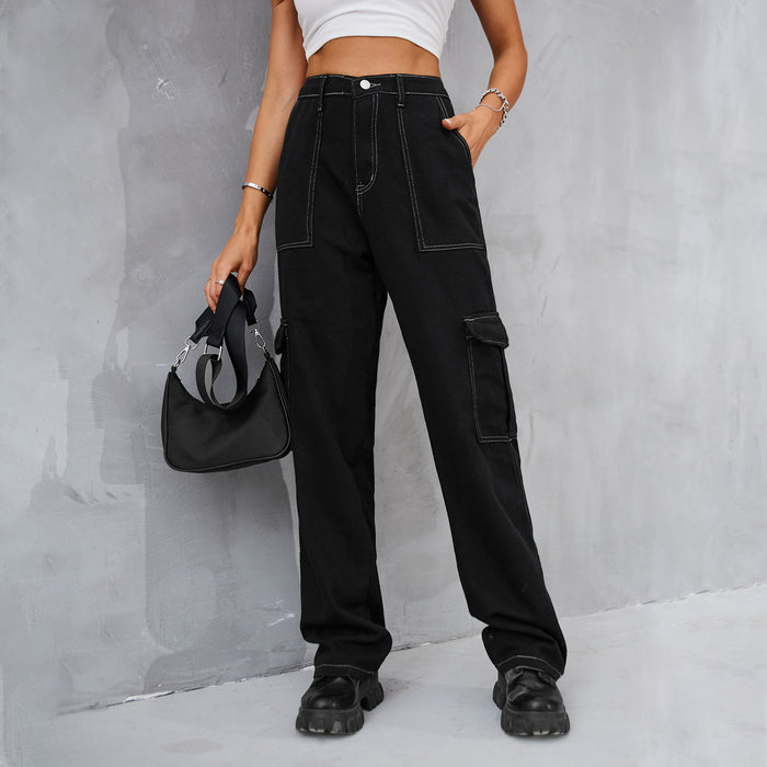 Semi Elastic Design Personality All Matching Work Clothes Trousers Women