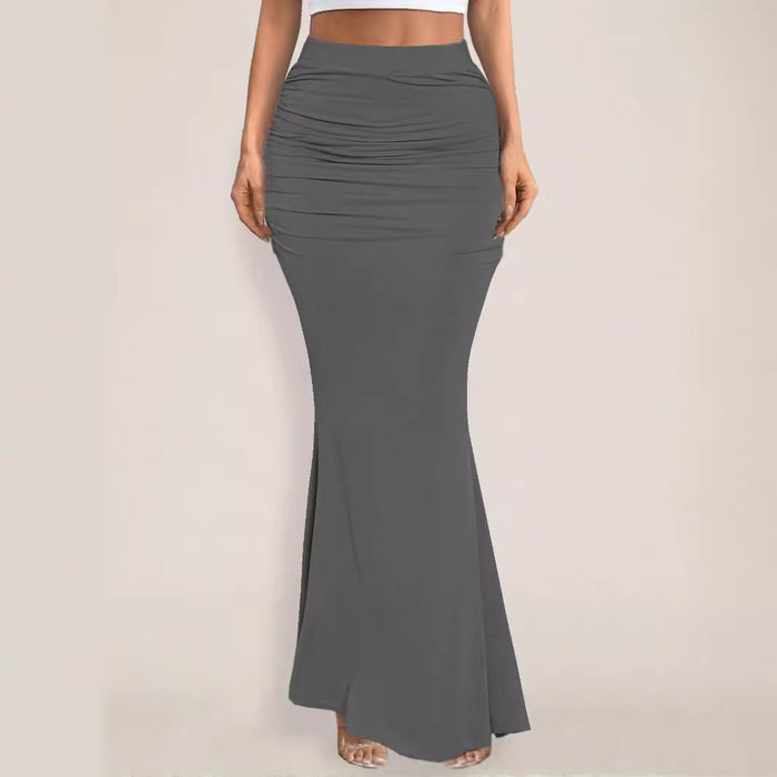 Summer Skirt Sexy Slim Hip Pleated Wide Hem Maxi