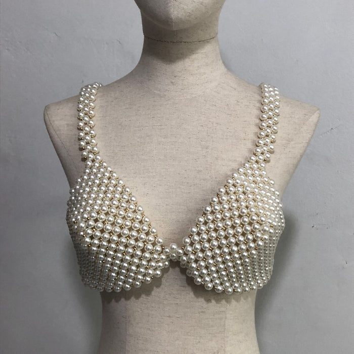 Bridal Wedding Accessories Pearl Body Chain Handmade Beaded Chest Accessories Sexy Bra Bikini Women Sling